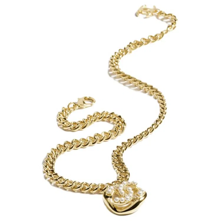 CHANEL Double C Pendant Necklace Gold