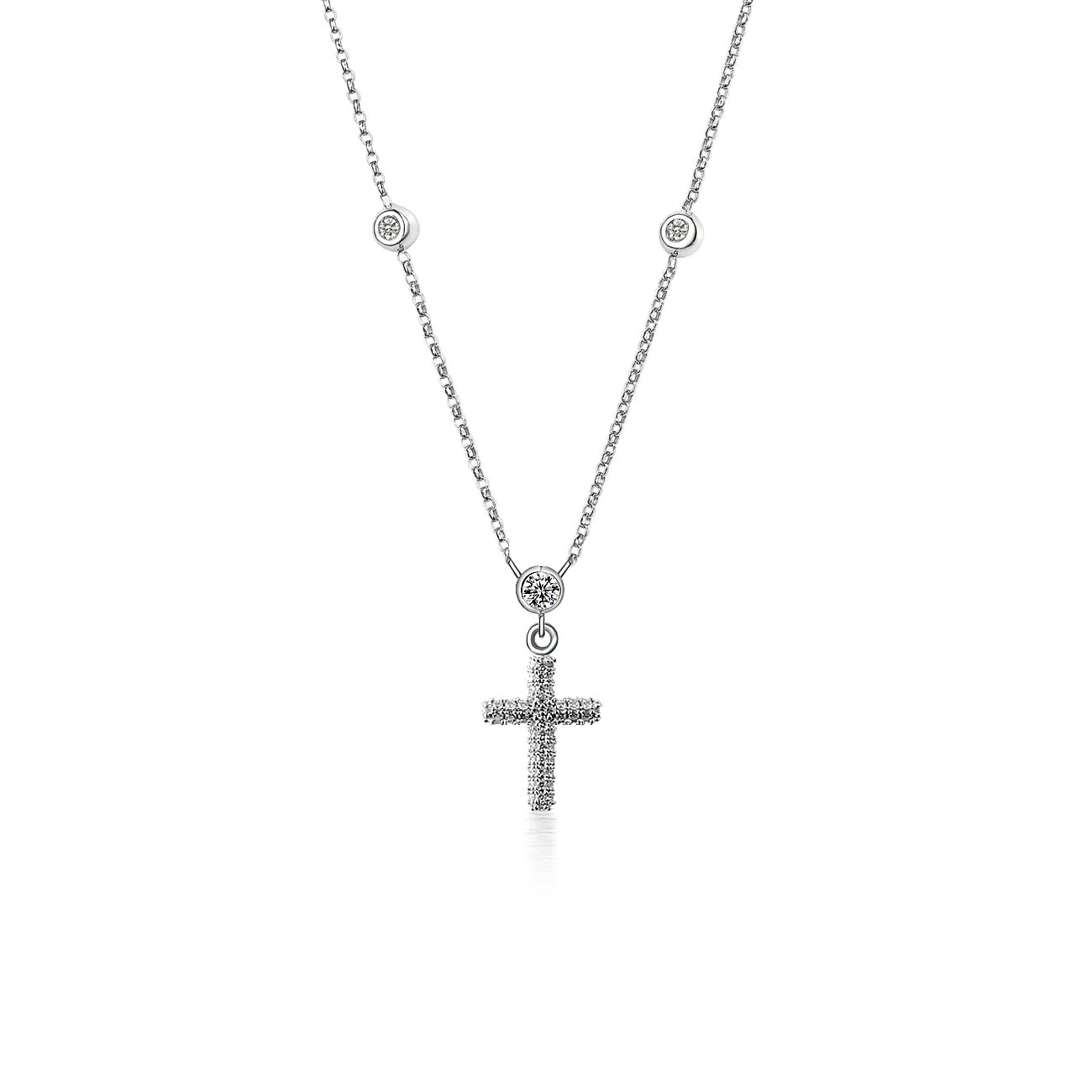 WIC Bubble Cross Pendant Necklace 925 Silver Moissanite