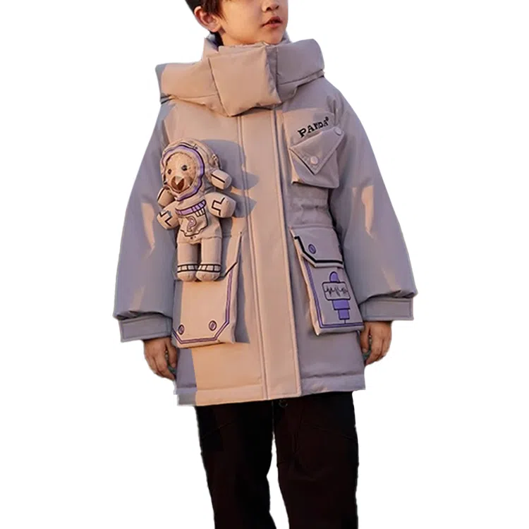 鸭鸭羽绒服 云朵系列 连帽拉链字母中长款 中小童