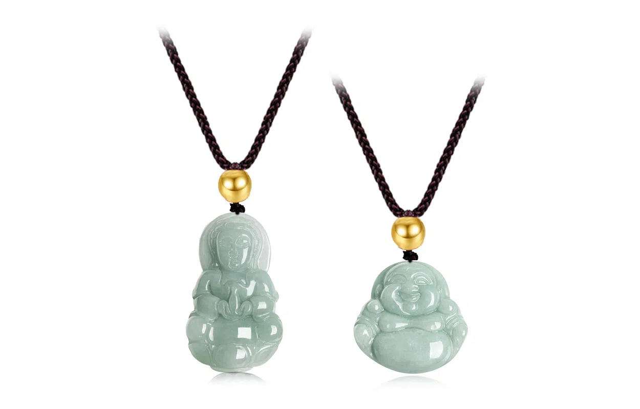 百利金 观音佛吊坠金珠 新中式复古民族风轻奢小众高级感锁骨链 玉髓 玉石项链 男女同款情侣款