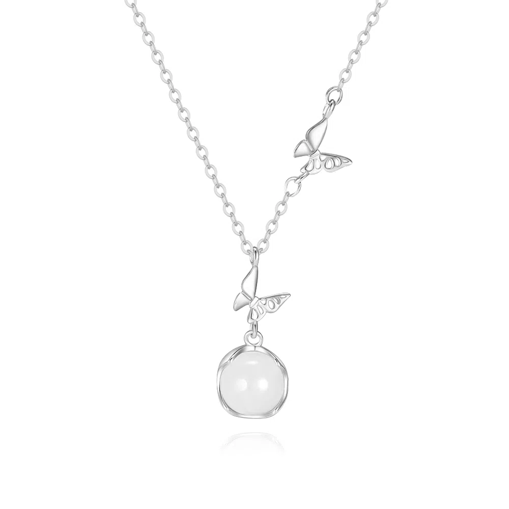 【S999足银纯银 招财招桃花】 七好美银 好运褔蝶 连理枝精致轻奢时尚优雅小清新简约清透气质小众高级感日常百搭锁骨链天然 玉髓 项链 女款