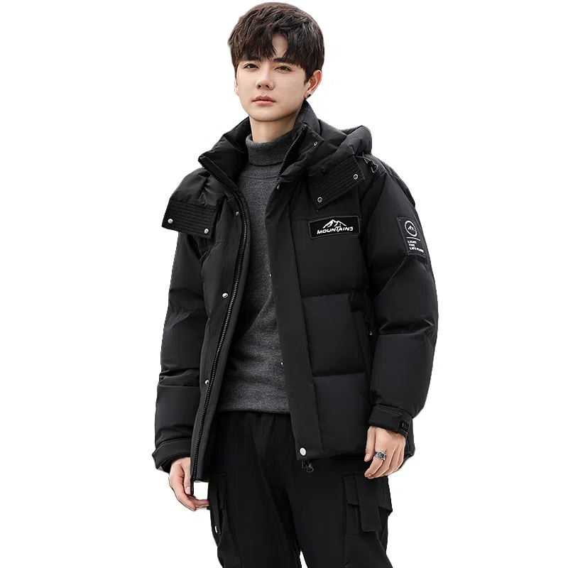 鸭鸭 山系户外极寒面包中青年时尚韩版休闲百搭短款连帽加厚保暖羽绒服 男女同款