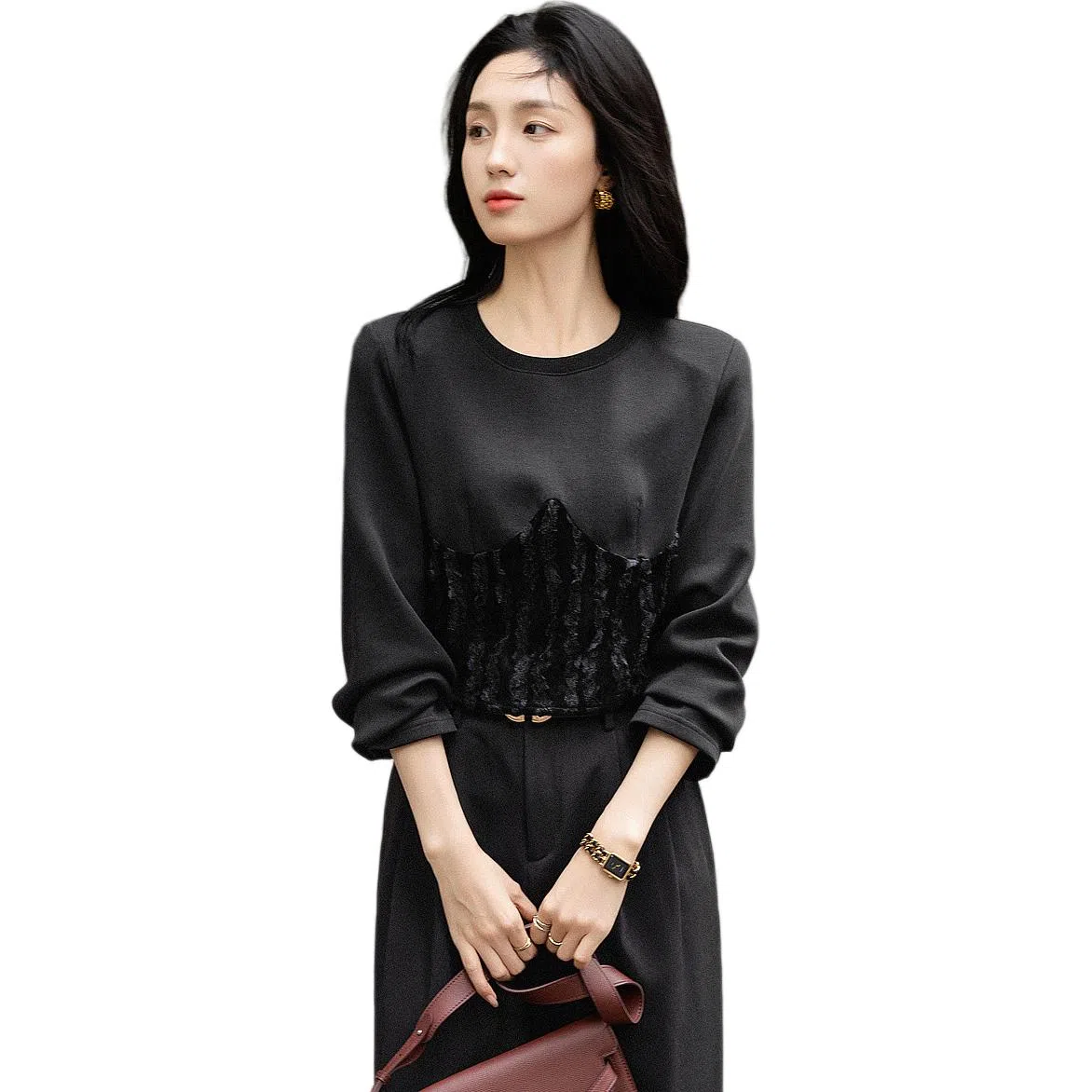 【dme】 纯色时尚简约舒适圆领长袖卫衣 女款 黑色