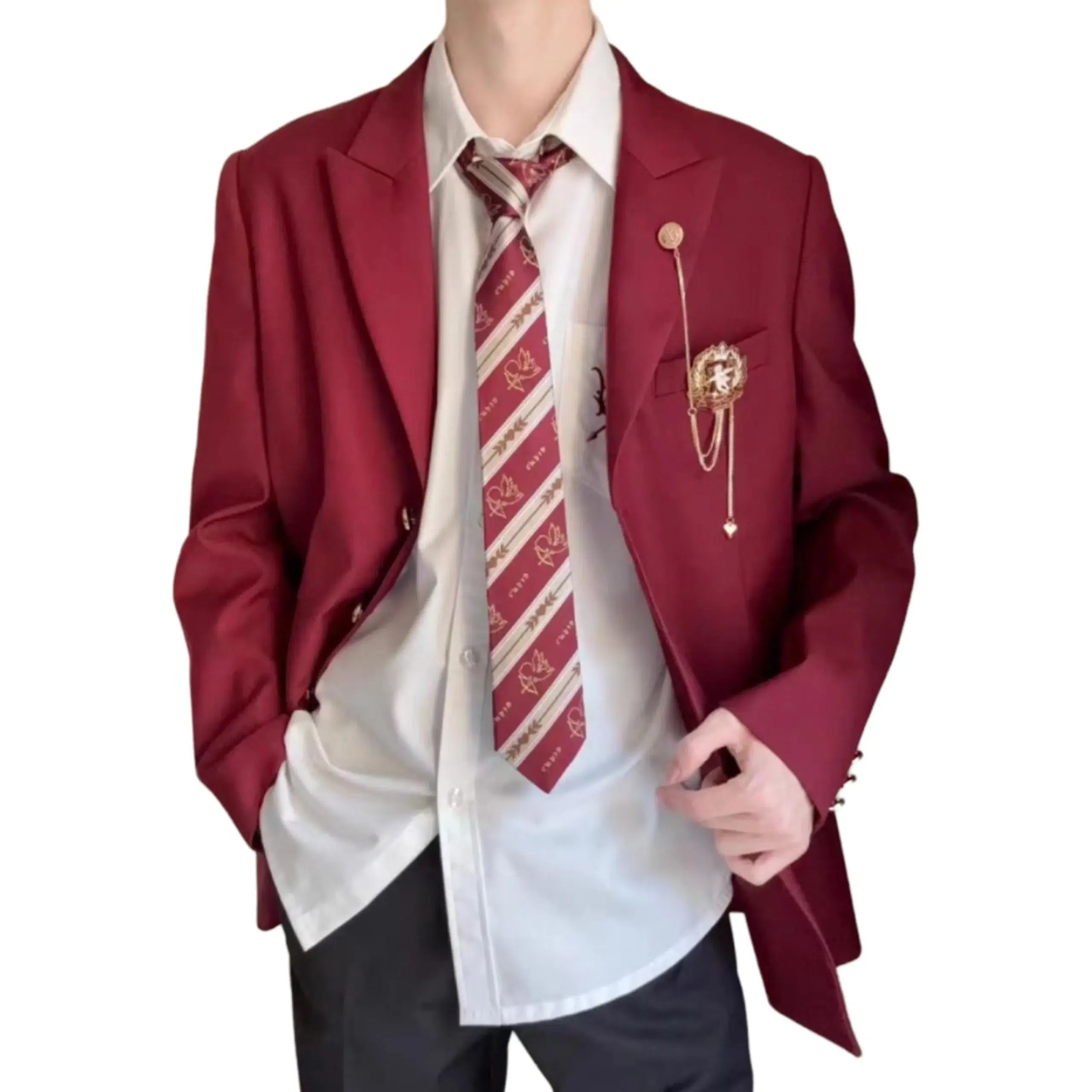 日系与美式融合的学院风多元素设计休闲宽松单排扣外套西装 男女同款