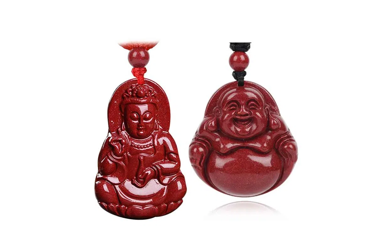 百利金 弥勒佛个性大气轻奢 国潮新中式复古锁骨链 再造辰砂朱砂 玉石项链 男女同款情侣款