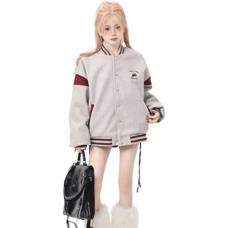 沐诚阳译  美式宽松拼接情侣外套女春秋款设计感小众飞行员夹克棒球服 男女同款