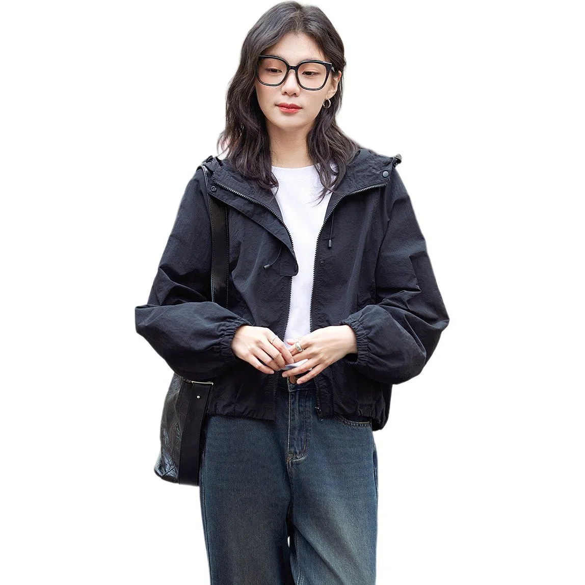 【dme】 纯色连帽拉链长袖夹克外套 女款