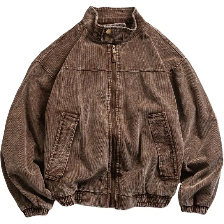 【dme】 美式潮牌做旧灯芯绒工装立领春秋潮流纯色宽松休闲时尚百搭舒适夹克外套 男女同款