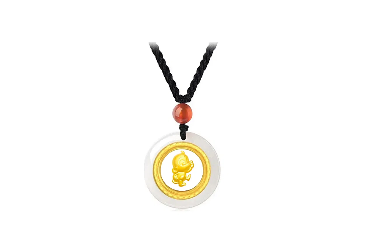 百利金 十二生肖时来运转 大气轻奢创意设计 国潮新中式复古金镶玉平安扣锁骨链 足金 项链 男女同款情侣款