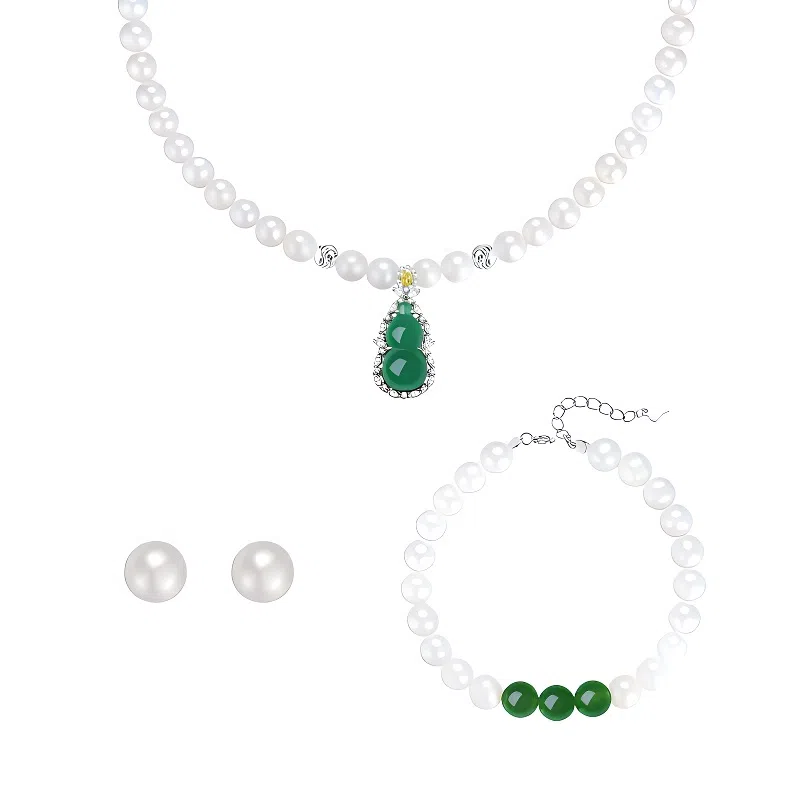 贝诗珠宝 绿玉髓吊坠 礼物套装 淡水珍珠 珍珠项链 女款