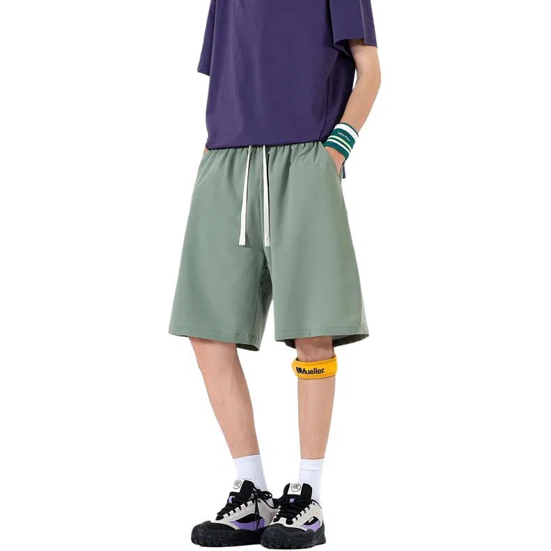 物质公式 美式复古高街纯色基础百搭透气速干冰丝宽松弹力训练健身舒适亲肤锻炼松紧五分过膝篮球裤 男女同款