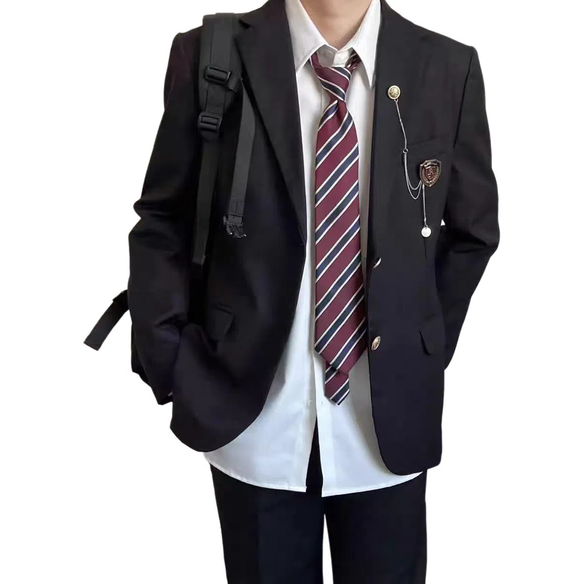 日系与美式融合的学院风多元素设计休闲宽松单排扣外套西装 男女同款