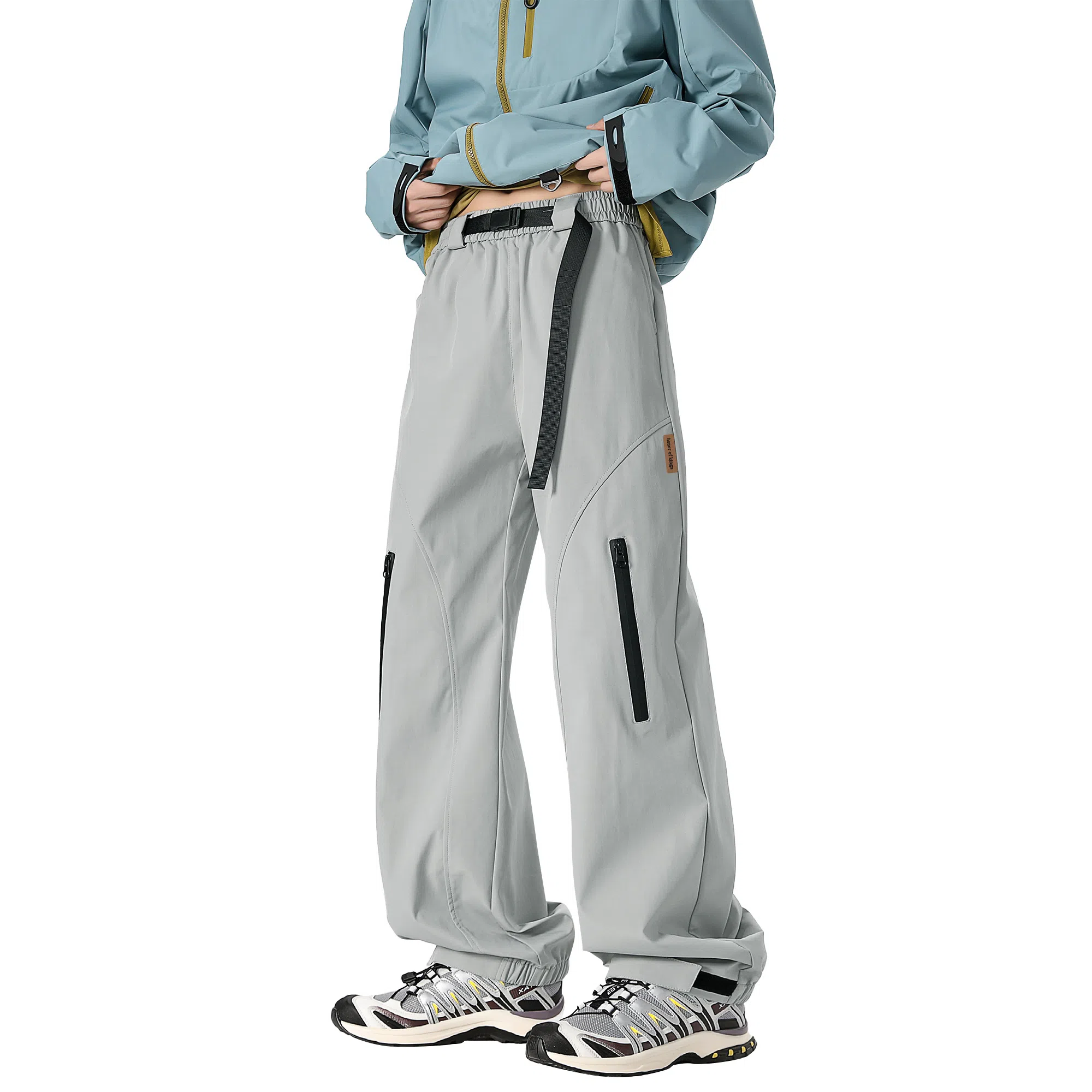 王者荣耀 美式复古拼接个性系带长裤宽松舒适透气户外徒步爬山运动时尚百搭直筒休闲裤 标语款 男女同款