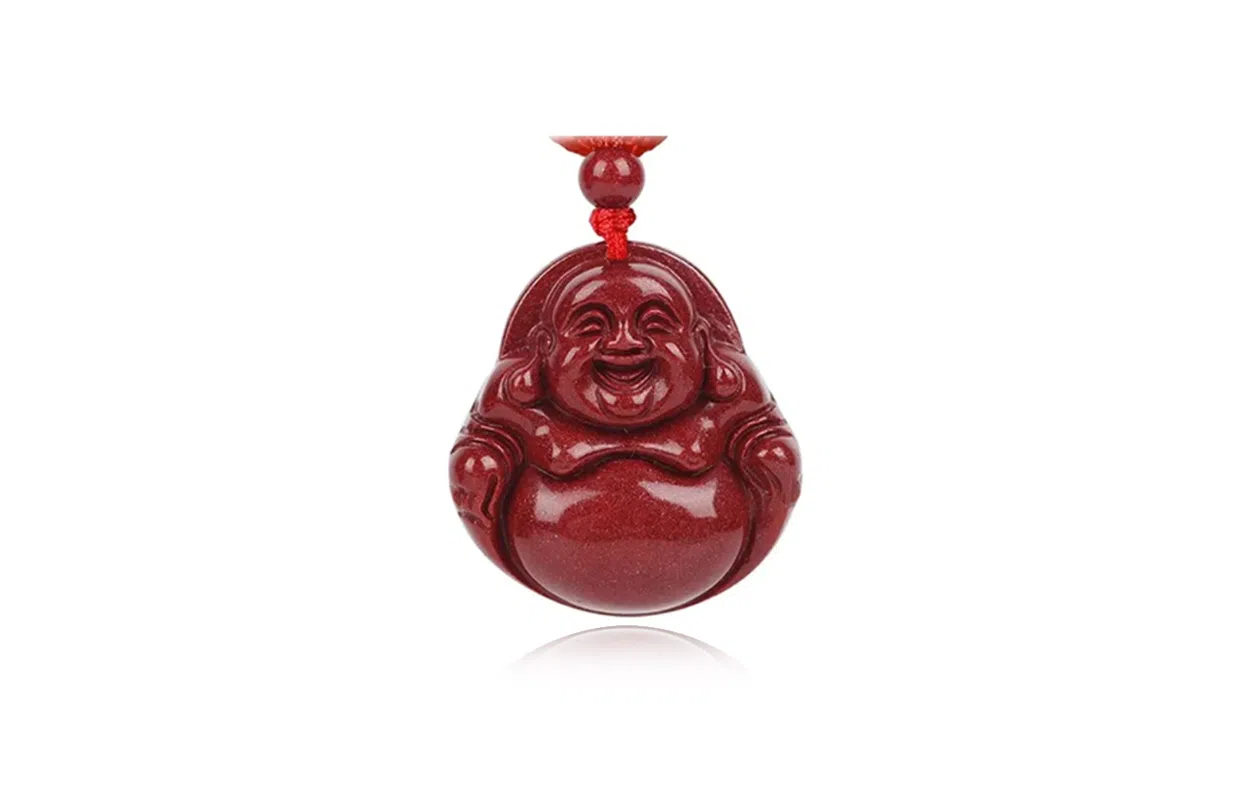 百利金 弥勒佛个性大气轻奢 国潮新中式复古锁骨链 再造辰砂朱砂 玉石项链 男女同款情侣款