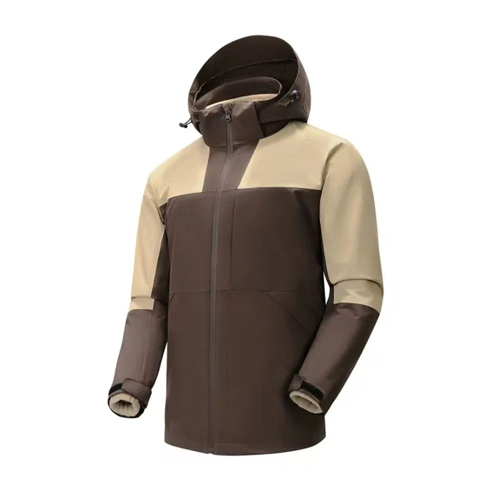 户外防雨可拆卸抓绒内胆三合一小众高级感咖色美式复古连帽宽松外套  防水防风保暖冲锋衣 男女同款