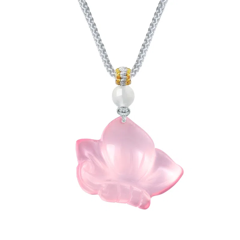 阿梵尼 粉色芙蓉石蝴蝶吊坠 清新甜美 锁骨链 轻奢高级感 水晶 项链 女款