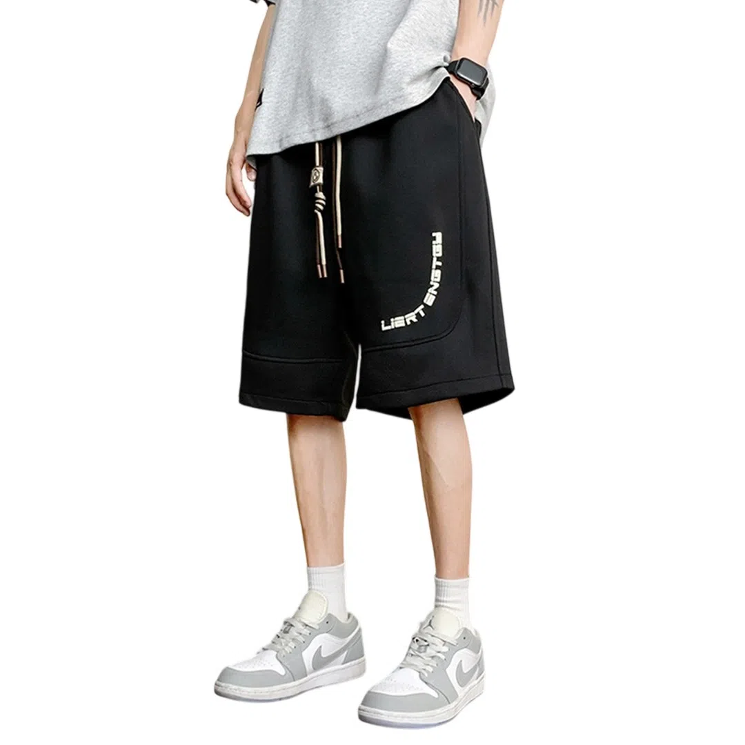 顶峰保罗 冰丝高街美式字母印花宽松大码百搭无性别主义篮球运动健身中裤弹力抽绳显高潮牌薄款休闲短裤 男女同款