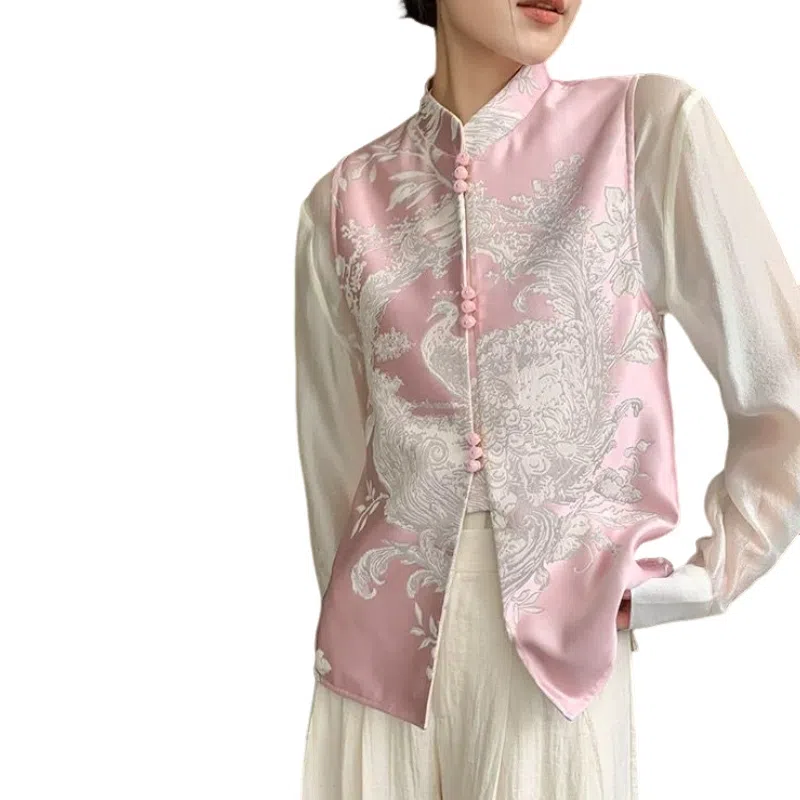 丝絮丝绸 新中式国风盘扣提花马甲 女款