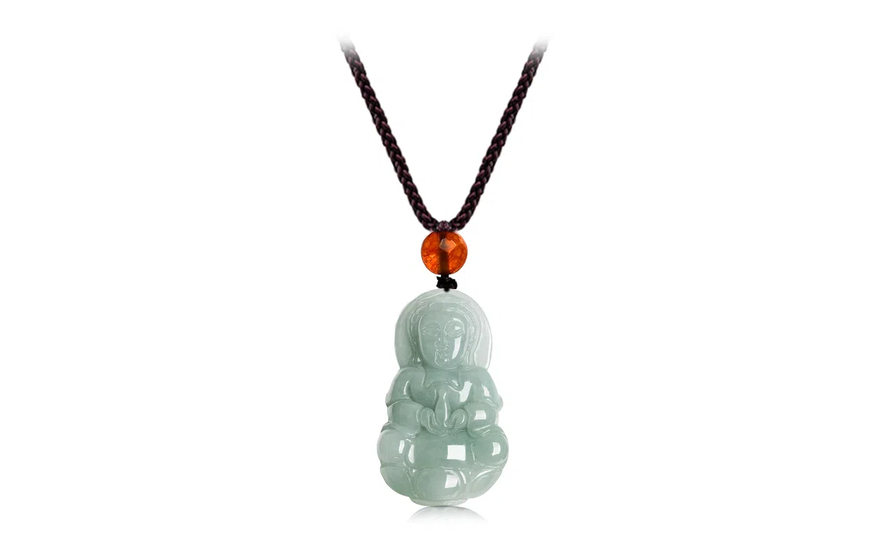 百利金 观音佛吊坠金珠 新中式复古民族风轻奢小众高级感锁骨链 玉髓 玉石项链 男女同款情侣款