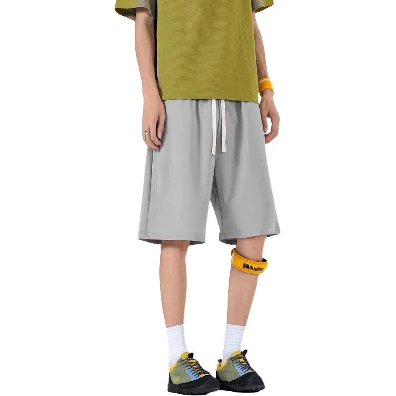 物质公式 美式复古高街纯色基础百搭透气速干冰丝宽松弹力训练健身舒适亲肤锻炼松紧五分过膝篮球裤 男女同款
