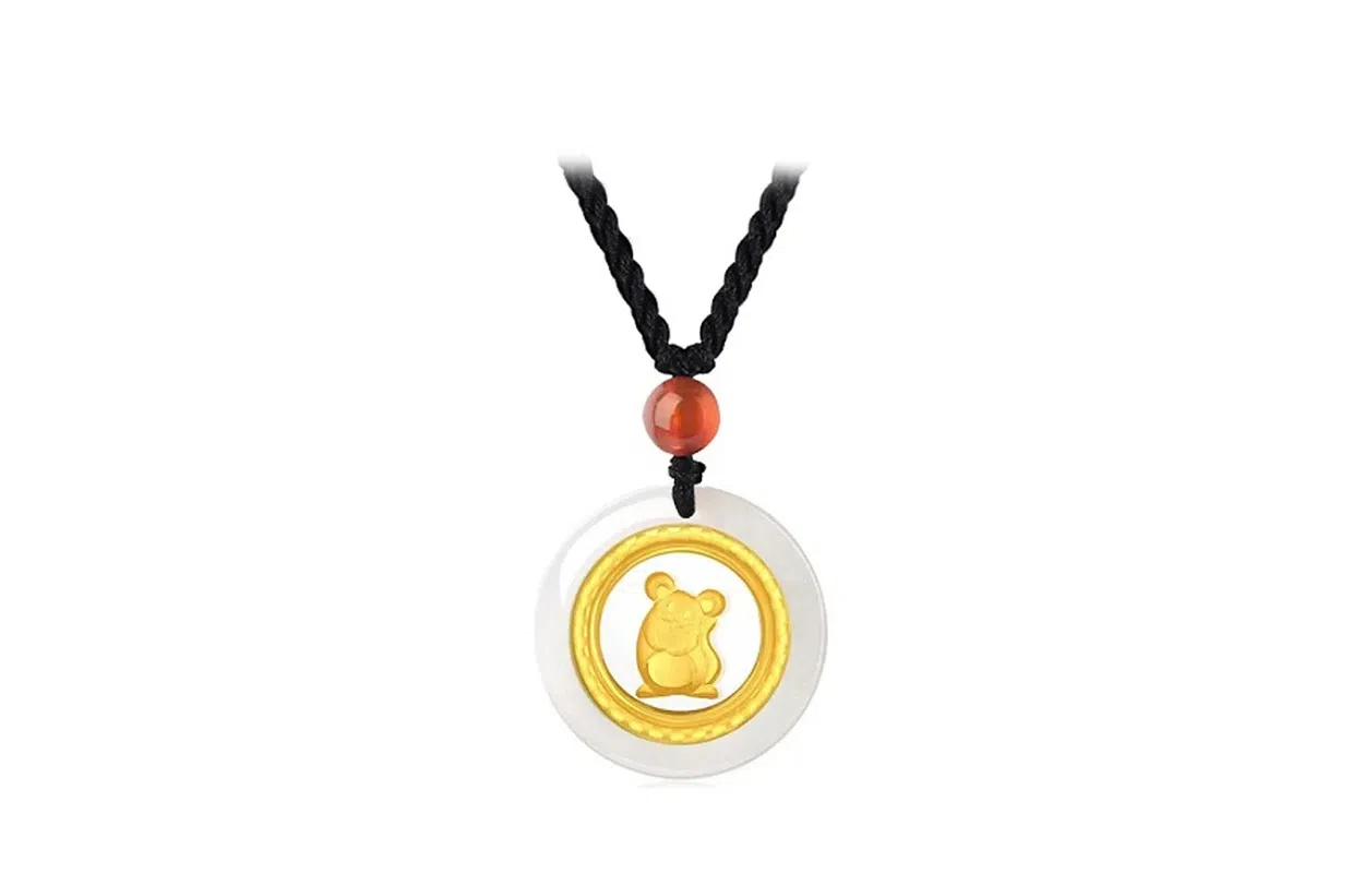 百利金 十二生肖时来运转 大气轻奢创意设计 国潮新中式复古金镶玉平安扣锁骨链 足金 项链 男女同款情侣款