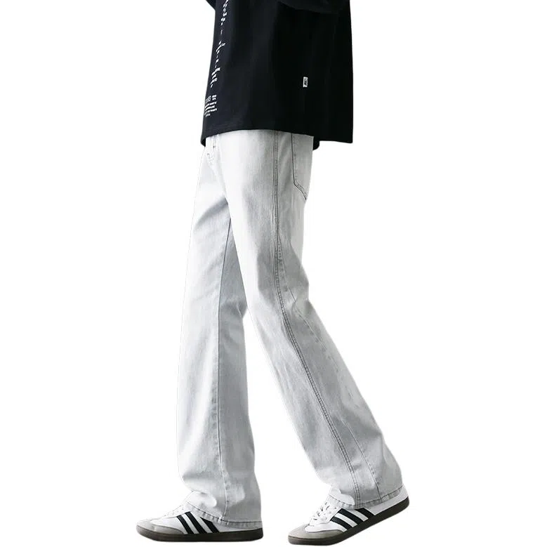 尘映 美式街头设计弹力潮牌痞帅裤子休闲宽松微阔腿牛仔裤 男女同款