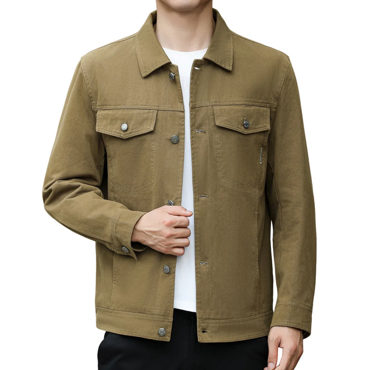 富铤 简约学院风长袖单排扣夹克外套 男款 卡其