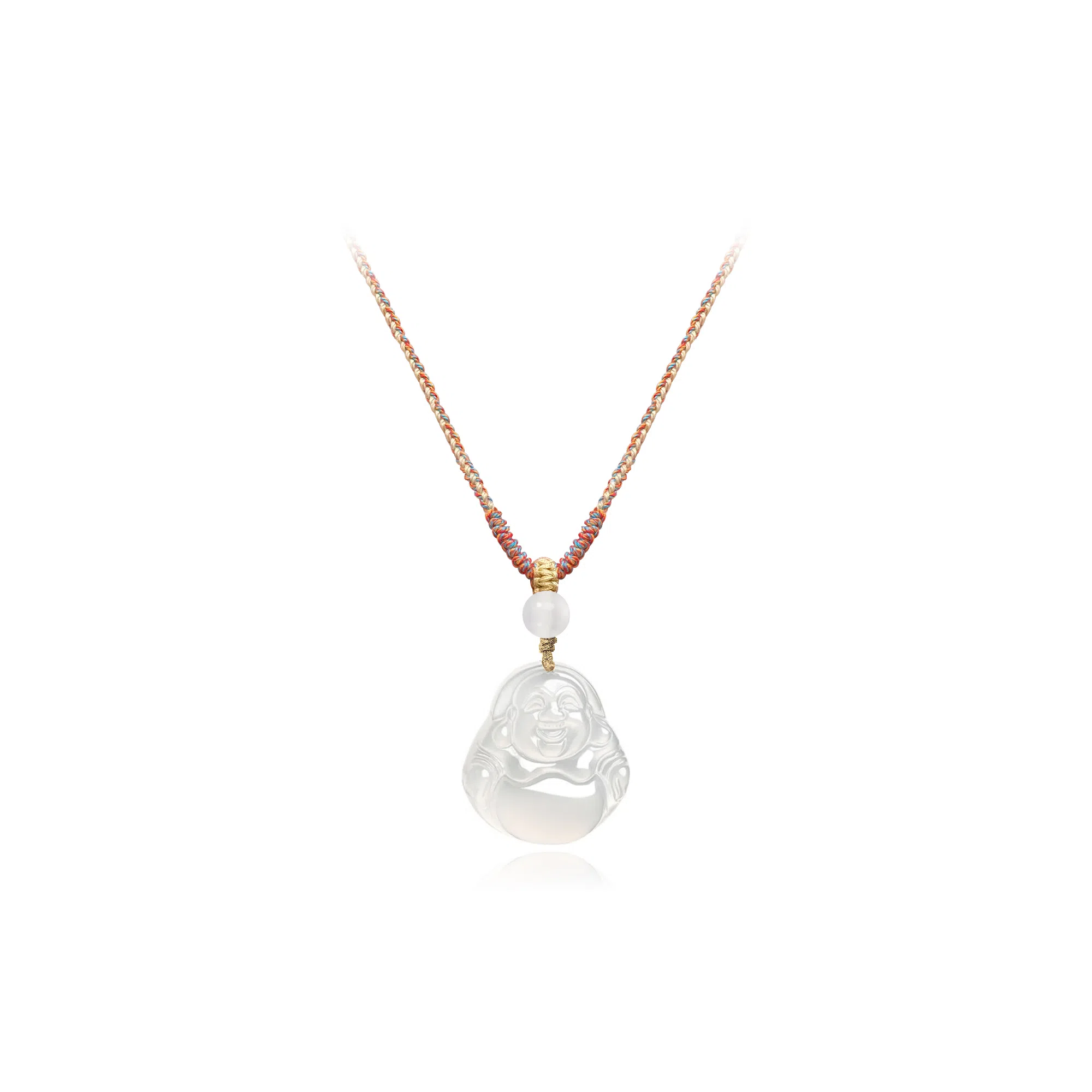 中国珠宝 笑口常开 招财纳福小佛公笑脸弥勒佛吊坠国风新中式小众设计手工编织绳可调节锁骨链好运 玉髓 项链 男女同款情侣款