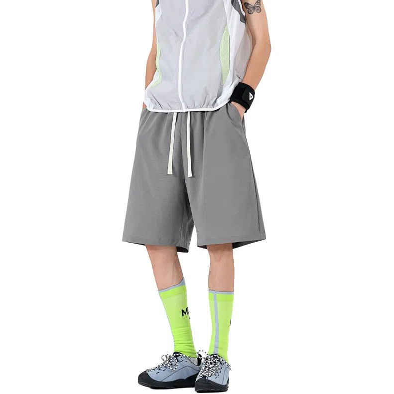 物质公式 美式复古高街纯色基础百搭透气速干冰丝宽松弹力训练健身舒适亲肤锻炼松紧五分过膝篮球裤 男女同款