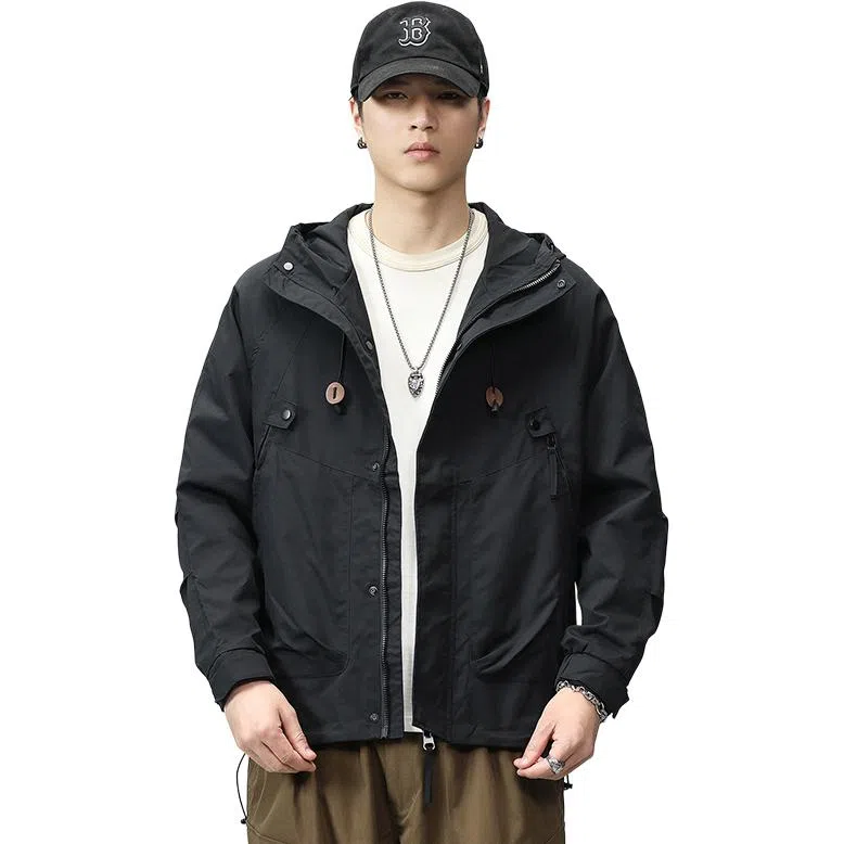 男生美式潮牌三防宽松舒适登山运动连帽时尚百搭软壳  防水防风保暖冲锋衣 男女同款