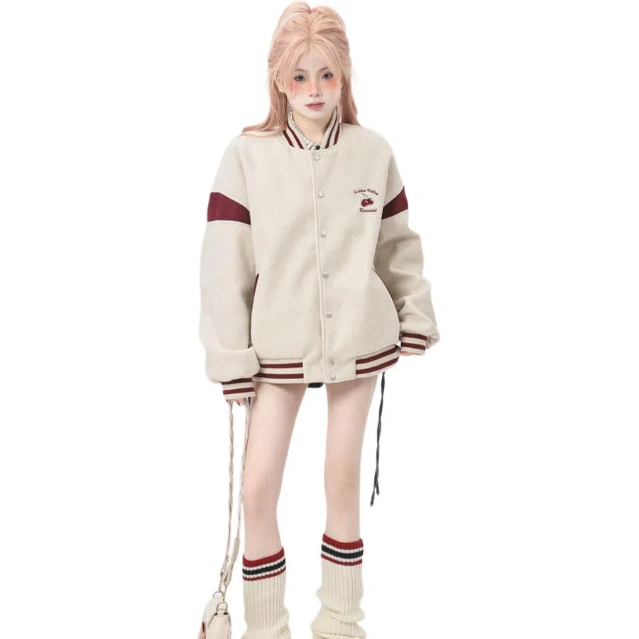 沐诚阳译  美式宽松拼接情侣外套女春秋款设计感小众飞行员夹克棒球服 男女同款