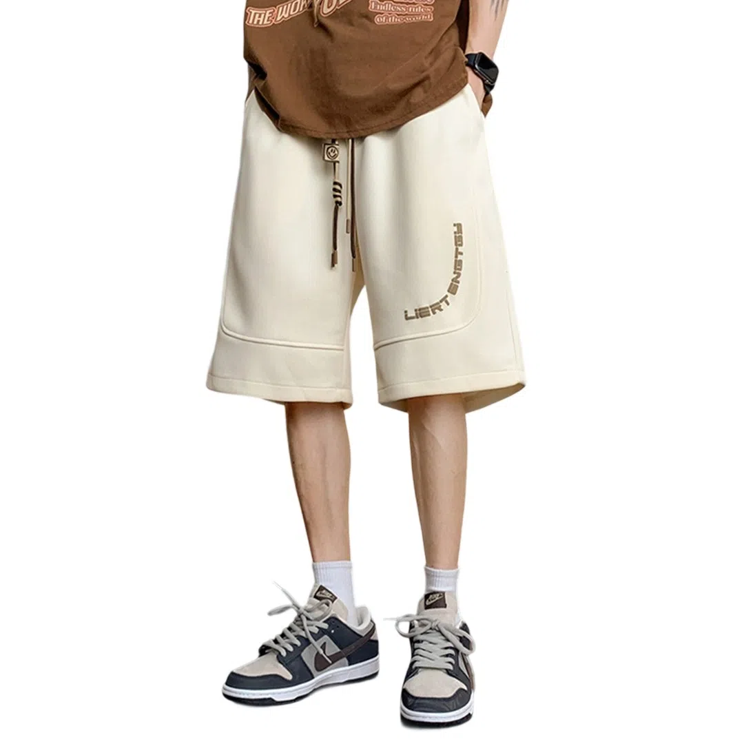 顶峰保罗 冰丝高街美式字母印花宽松大码百搭无性别主义篮球运动健身中裤弹力抽绳显高潮牌薄款休闲短裤 男女同款