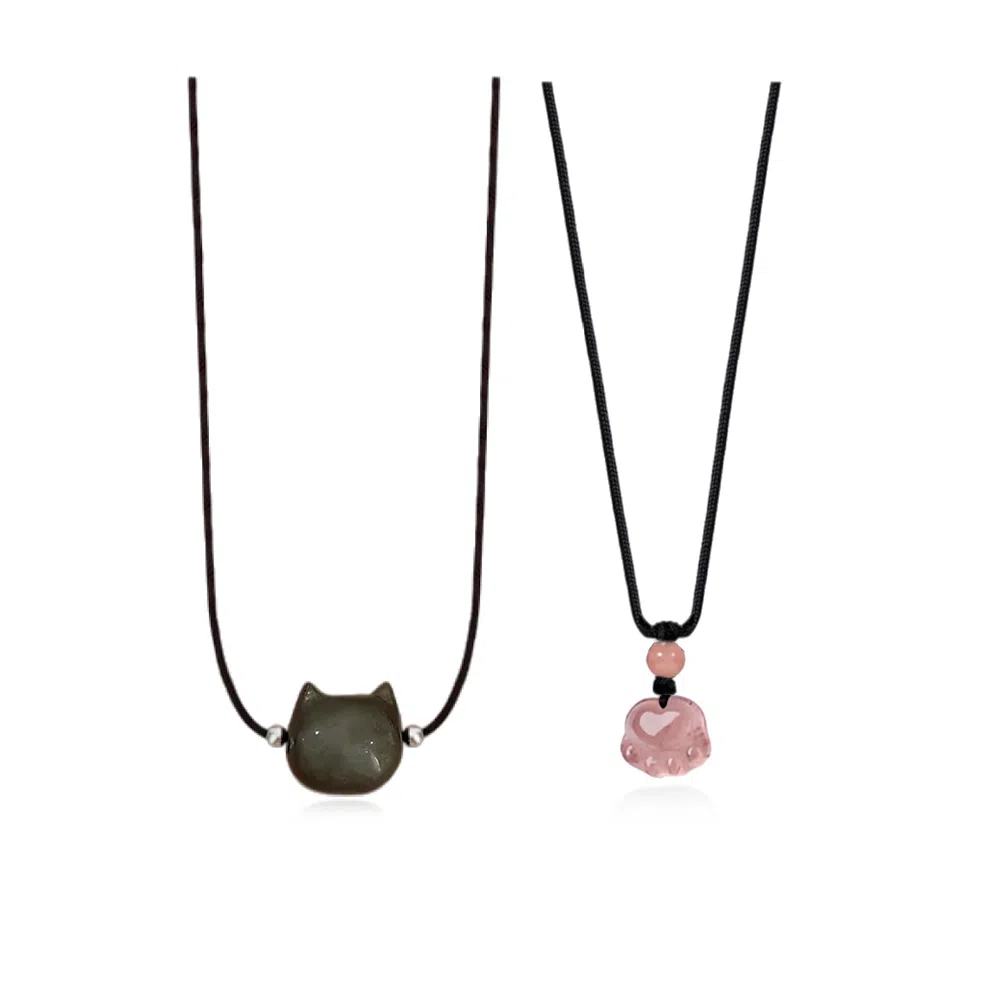 希遇 简约个性独特 好运气质 国潮 可爱轻奢小众创意设计 猫咪 黑曜石 项链 男女同款情侣款