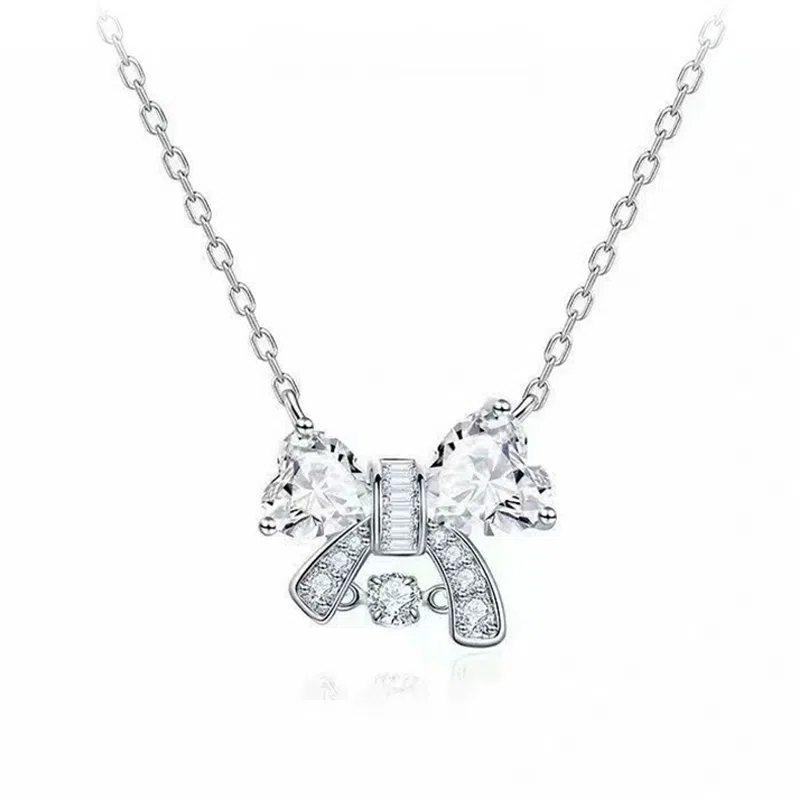 良碧 恋心灵动蝴蝶结闪耀灵动 田园风森系甜美冷淡风小众设计轻奢气质闪钻浪漫简约百搭精致学院风 锁骨链 合金 项链 女款