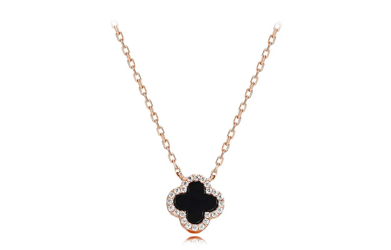 牧言 气质简约小众设计高级感 光面璀璨多色四叶草日常百搭锁骨链 合金 幸运草项链 女款