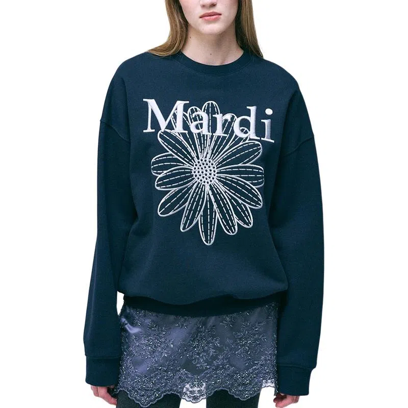 MARDI MERCREDI SWEATSHIRT FLOWERMARDI NEEDLEWORK NAVY LIGHTGREY