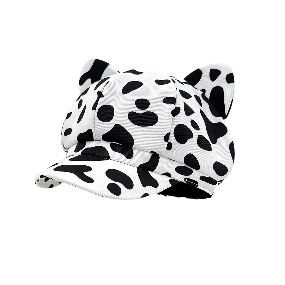 钓鱼熊 美式复古辣妹猫耳豹纹八角帽子春夏遮阳时尚个性百搭鸭舌帽 棉 贝雷帽 女款