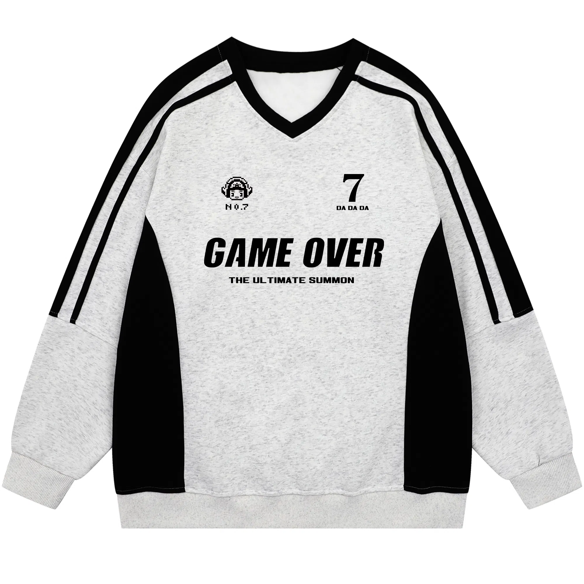 王者荣耀 鲁班七号款 美式复古街头撞色插肩袖胸口大印花潮流设计宽松休闲套头长袖圆领卫衣 男女同款