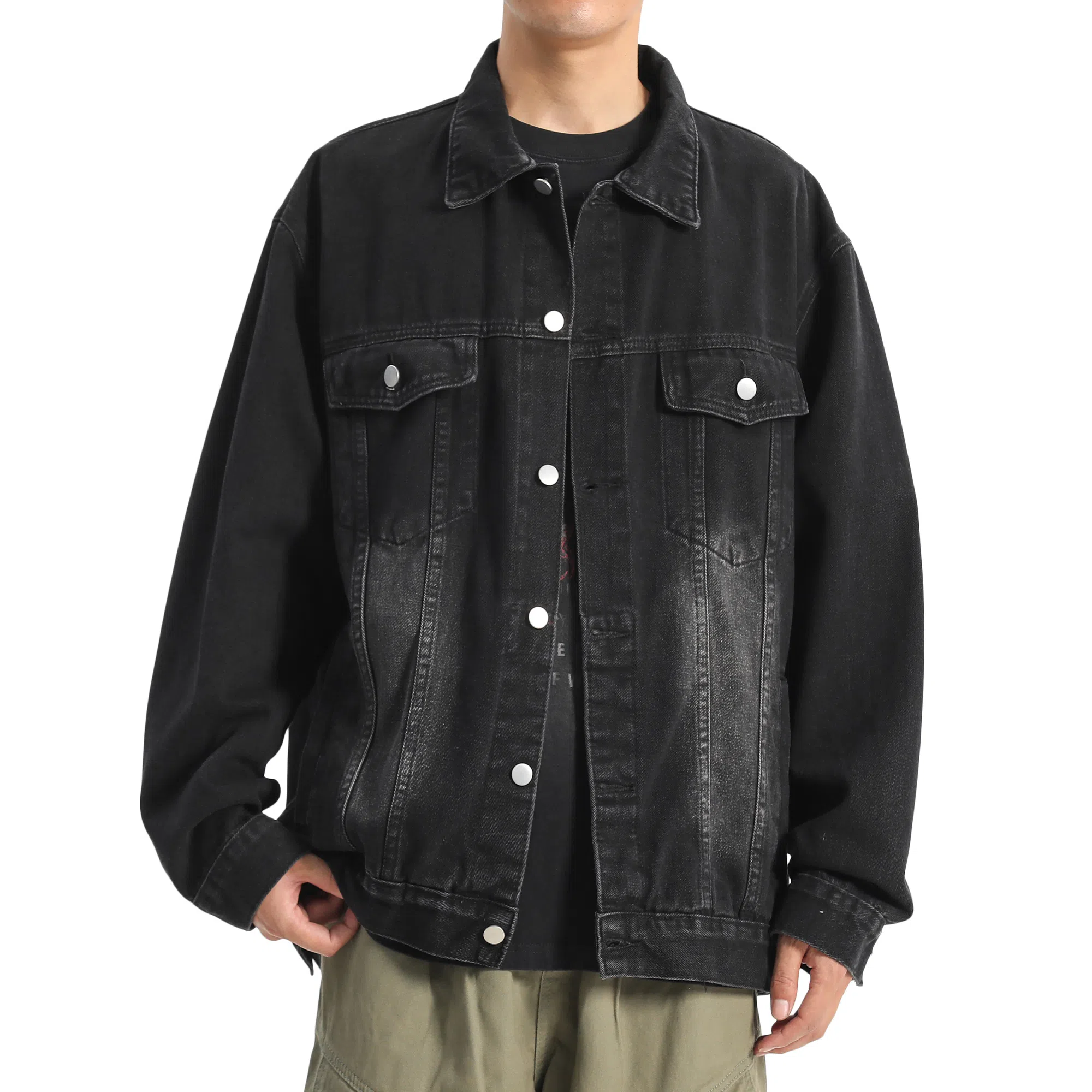 王者荣耀 明世隐款 美式街头复古做旧舒适宽松纯色背后手写印花潮流百搭翻领长袖牛仔外套 男女同款