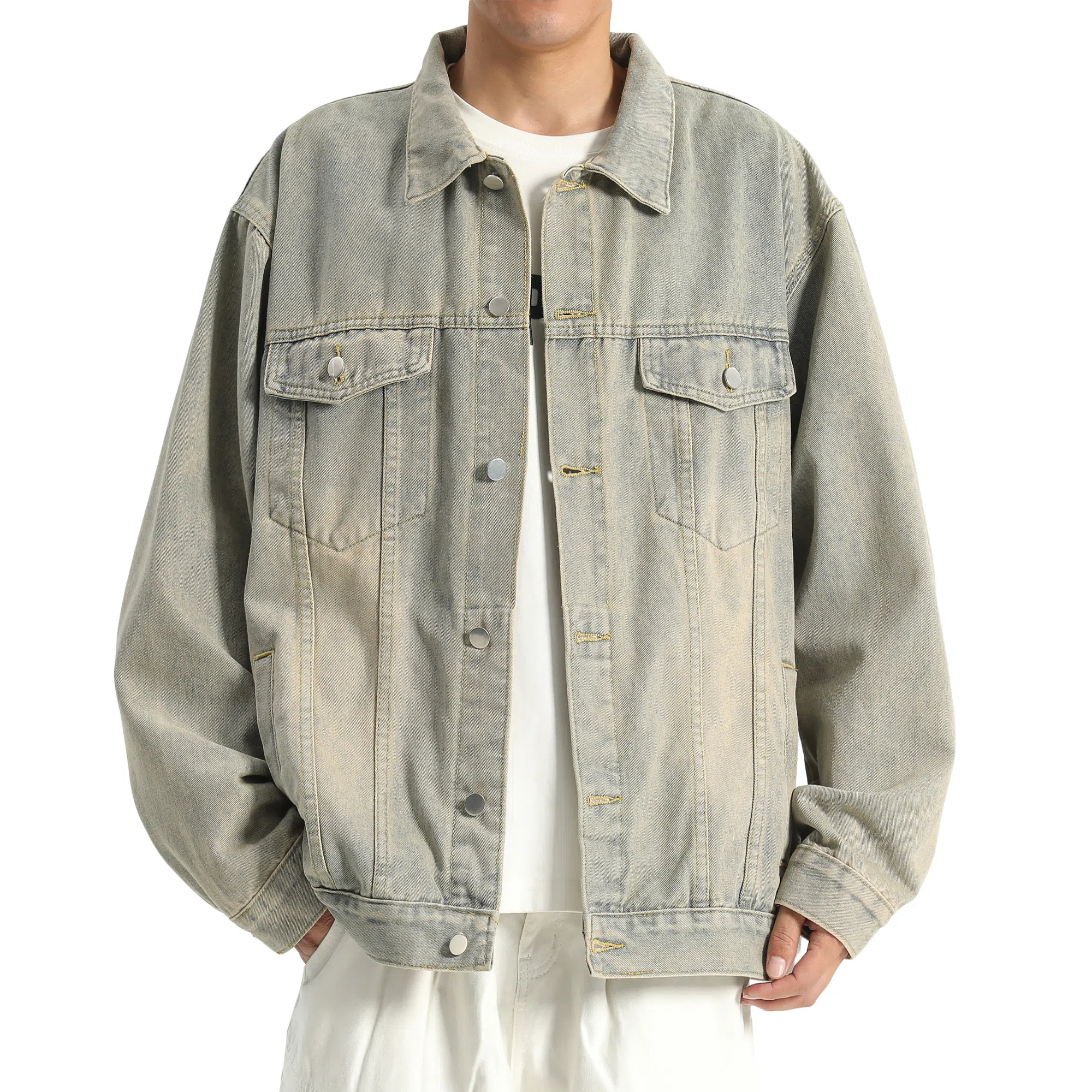 王者荣耀 明世隐款 美式街头复古做旧舒适宽松纯色背后手写印花潮流百搭翻领长袖牛仔外套 男女同款