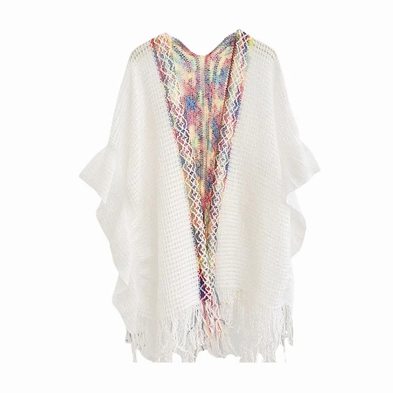 北极绒 潮流氛围感民族风开衩荷叶边时尚镂空开衫外搭 披肩 男女同款情侣款