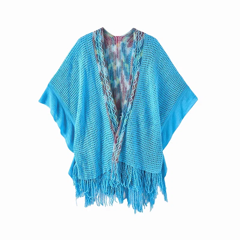 北极绒 潮流氛围感民族风开衩荷叶边时尚镂空开衫外搭 披肩 男女同款情侣款