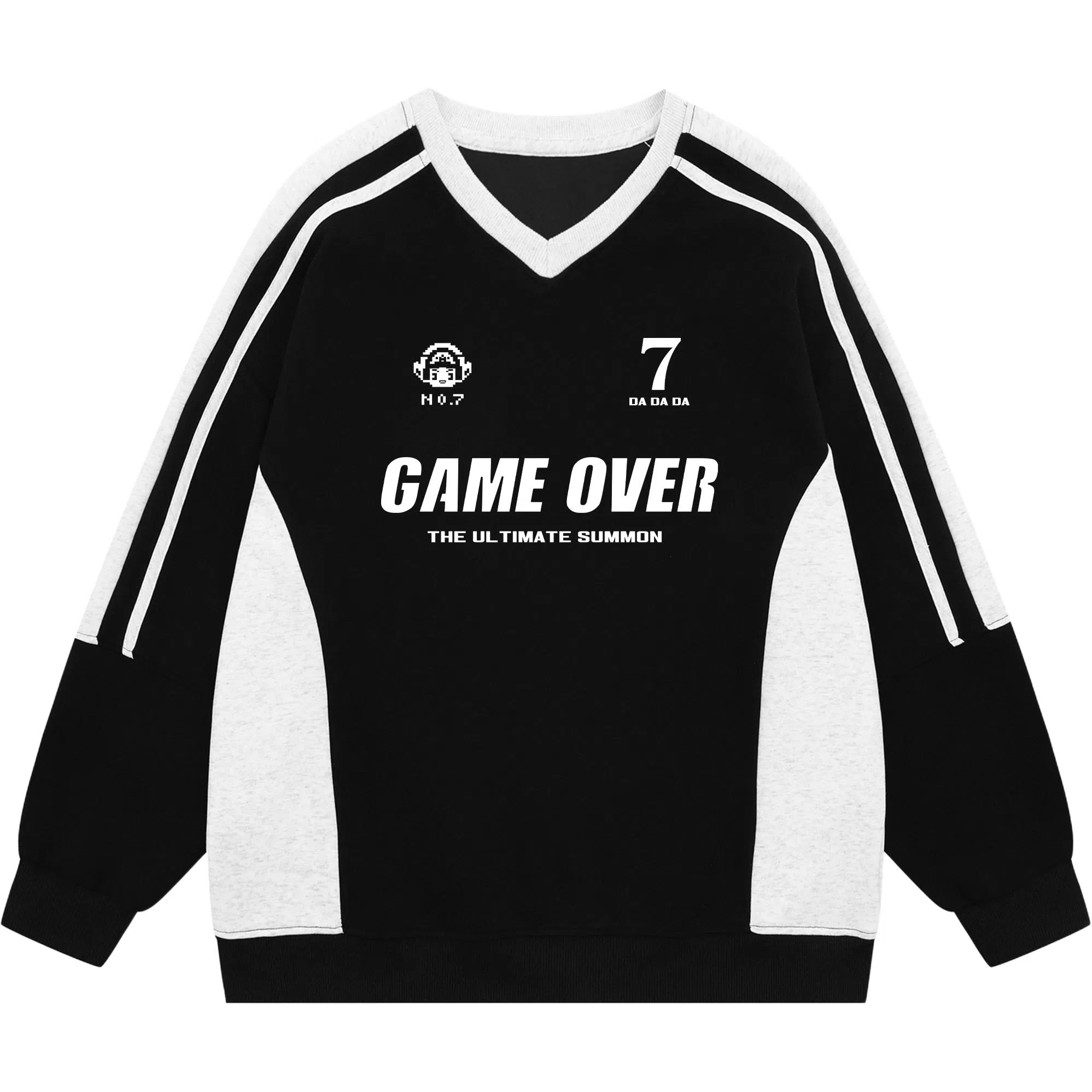 王者荣耀 鲁班七号款 美式复古街头撞色插肩袖胸口大印花潮流设计宽松休闲套头长袖圆领卫衣 男女同款