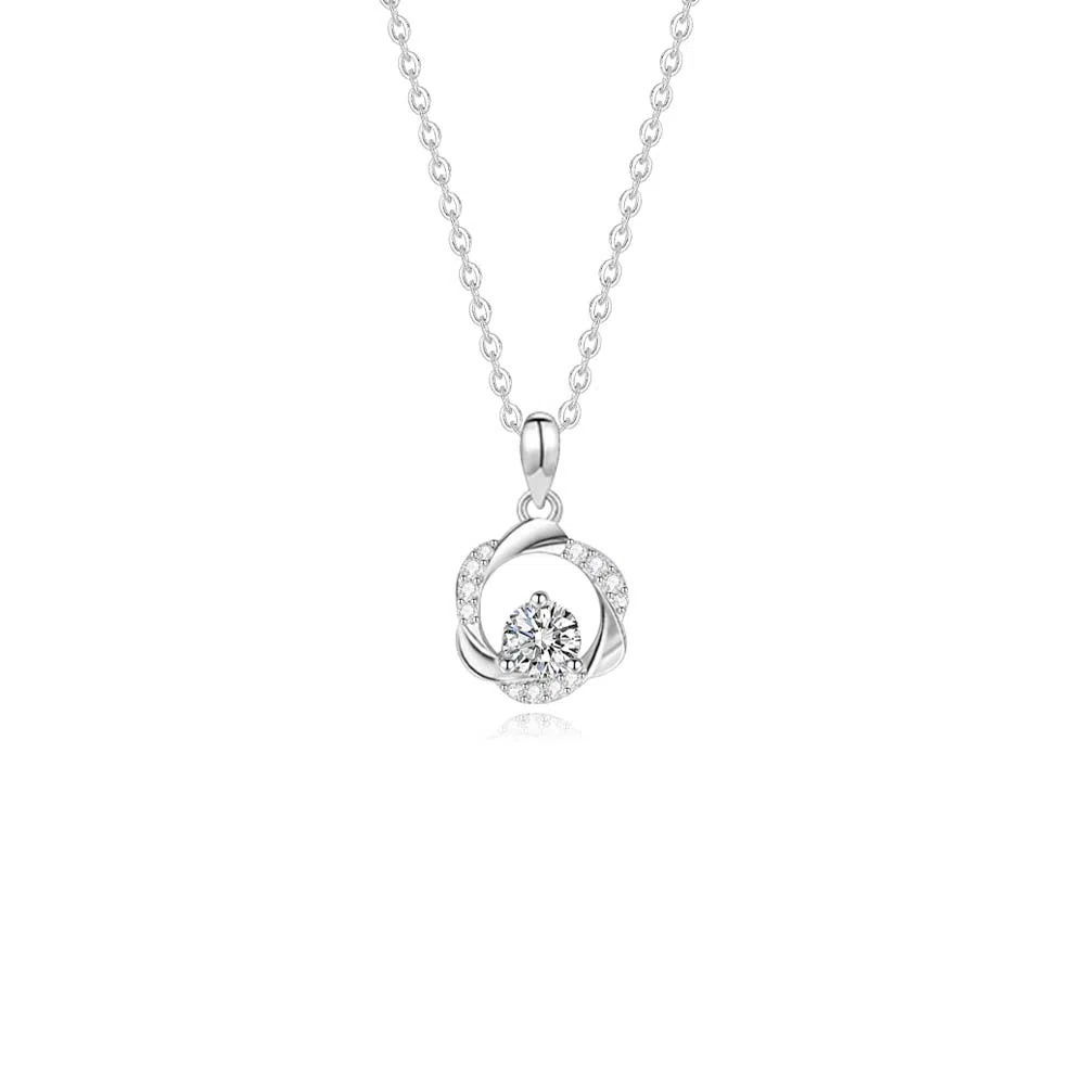 【 纯银999 福韵金 】六桂福珠宝 莫比乌斯花环吊坠镂空灵动甜美浪漫 轻奢精致闪耀圆环简约设计优雅日常百搭锁骨链 首饰 足银项链 女款