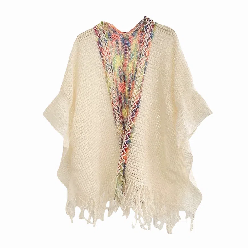 北极绒 潮流氛围感民族风开衩荷叶边时尚镂空开衫外搭 披肩 男女同款情侣款