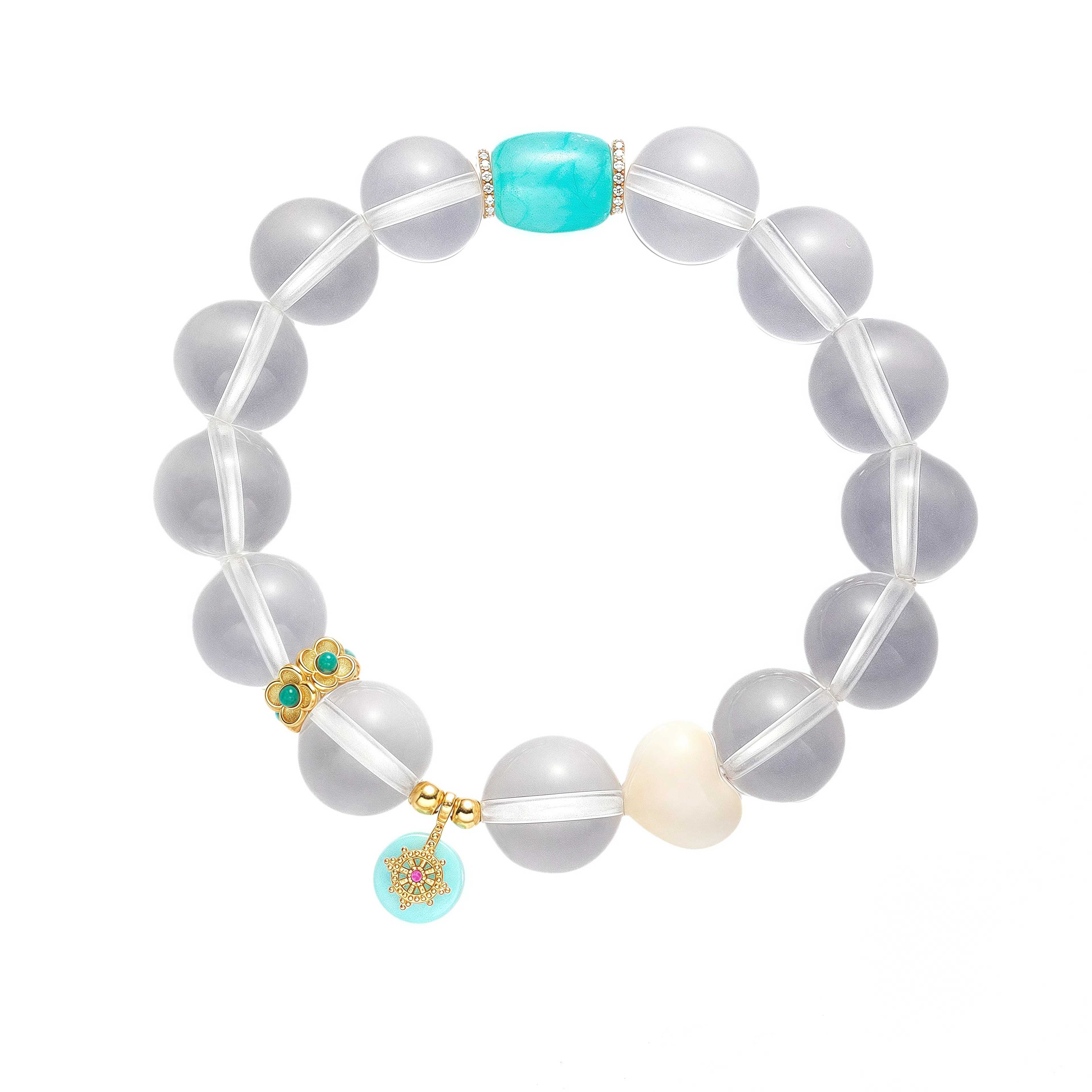 金杰福 夏日晴空爱心猛犸气质百搭#好运天然 白水晶 手串 女款