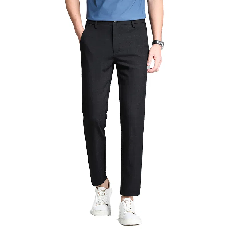 红豆 挺括易打理色织格纹轻薄透气弹力耐皱亲肤百搭直筒长裤休闲裤 男款