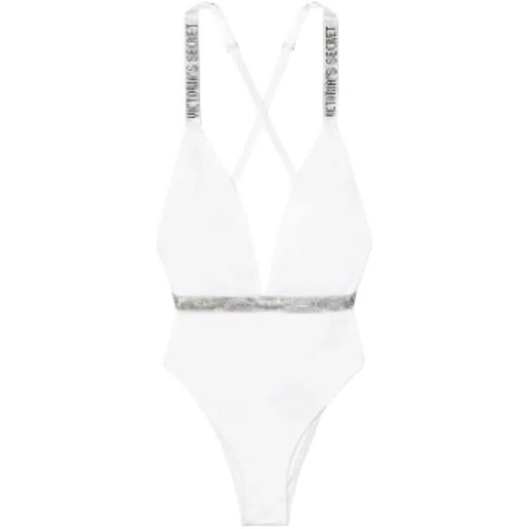 Victoria's Secret Shine Plunge One-Piece SwimsuitWhite
