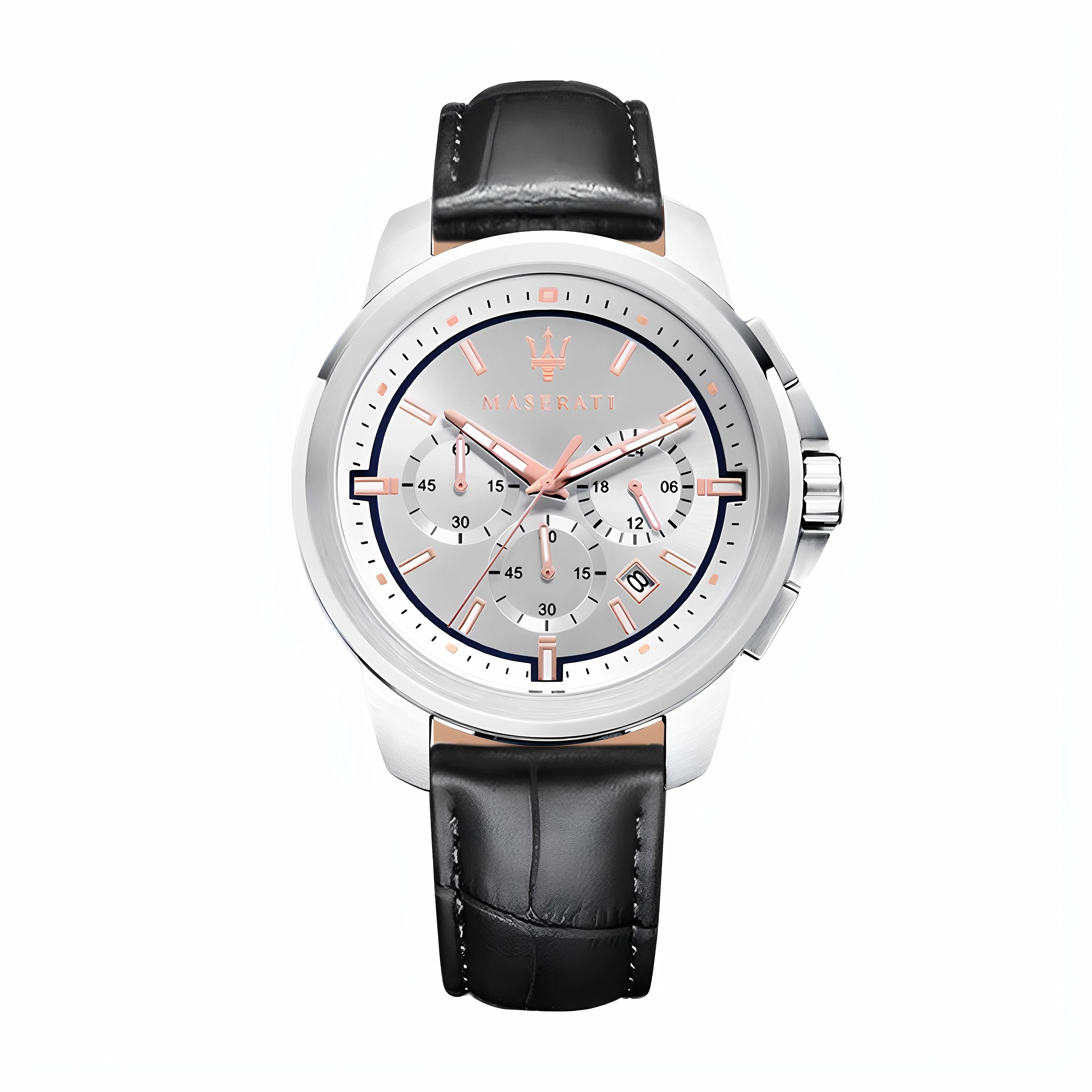 Maserati Quartz Silver Dial Leather Strap