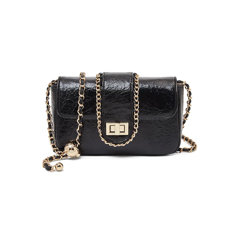 老人头 经典时尚通勤简约高级感休闲百搭链条包  合成革 斜挎包 常规 女款 黑色/白色